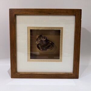 Vintage Chinese Horoscope Shadow Art Box w. Ceramic Goat Ram Sheep - Astrology